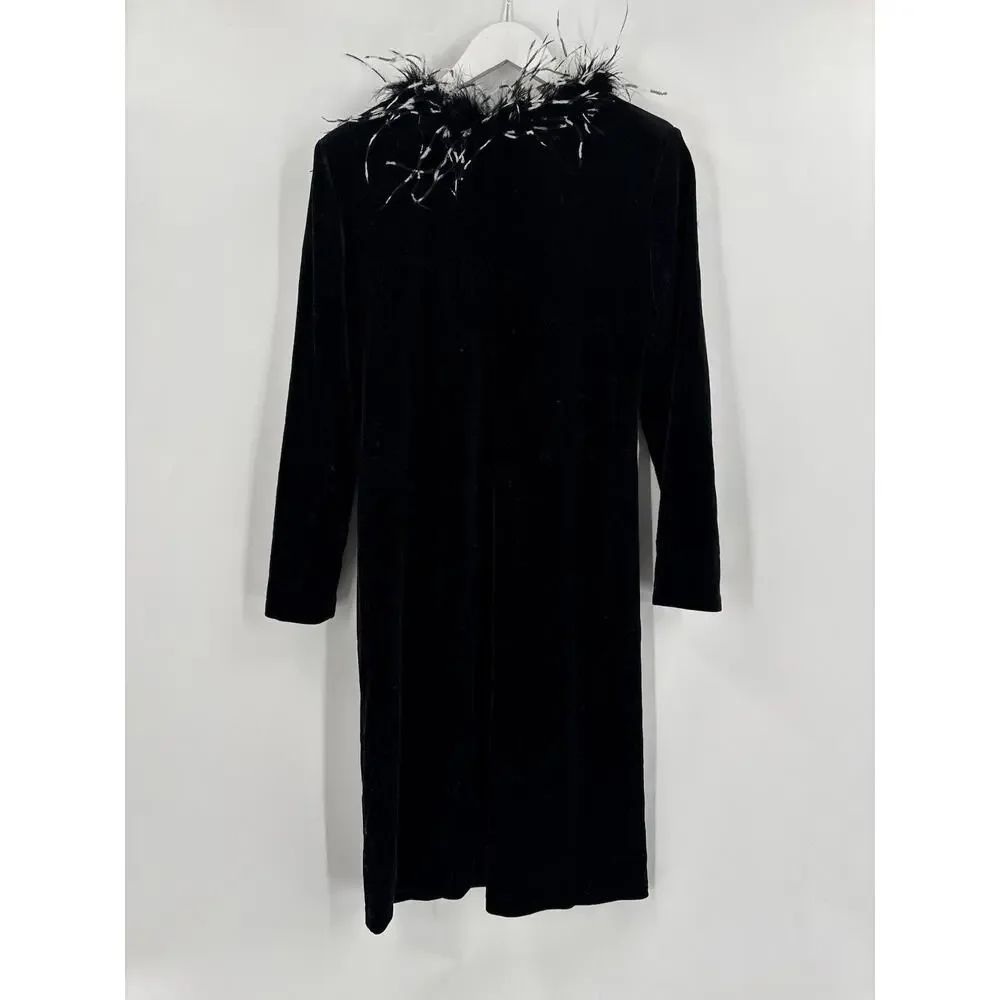 Jackie Jon Vintage Cardigan Sweater Womens Medium Black Velvet Feather Collared